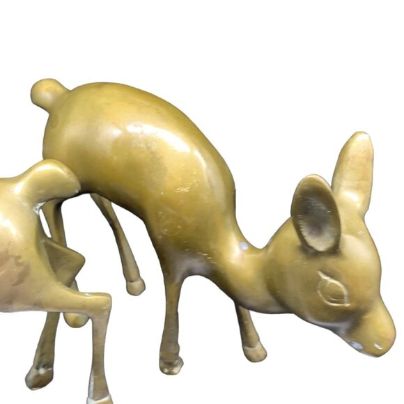 Vintage Pair Small Modernist Mid Century Brass Deer Bambi Doe Fawn 7.50” & 5” - Picture 4 of 9